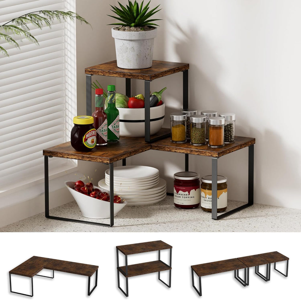 Golener Countertop Organizer Corner Shelf, 2 Tier Adjustable Stackable Corner...
