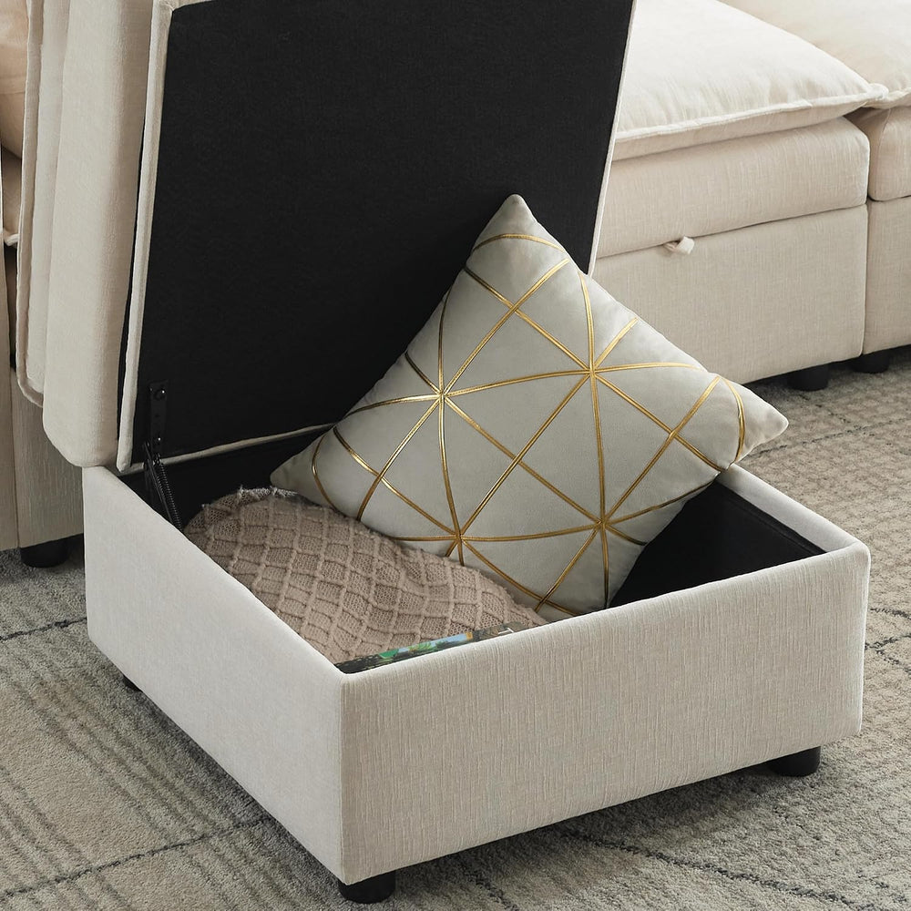 27" Large Square Ottoman with Storage, Modern Upholstered Footrest with ...