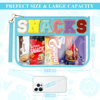 Snack Bag for Travel & Makeup - Clear Chenille Letter Zipper Pouch, Waterproof Cosmetic Tote Bag for Women & Girls (Blue)