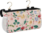 Cute Cherry Blue Flowers Bedside Caddy for Dorm Bed Bedside Hanging Caddy Bag Iron Frame Storage Organizer Pocket for Bunk Home College Hospital Beds 2 Hooks