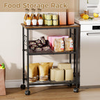 BEWISHOME 3-Tier Rolling Kitchen Microwave Cart, Small Microwave Stand | 4 Lockable Wheels, Hooks, Small Coffee Cart Shelf Rack Organizer for Kitchen, Living Room, Bathroom