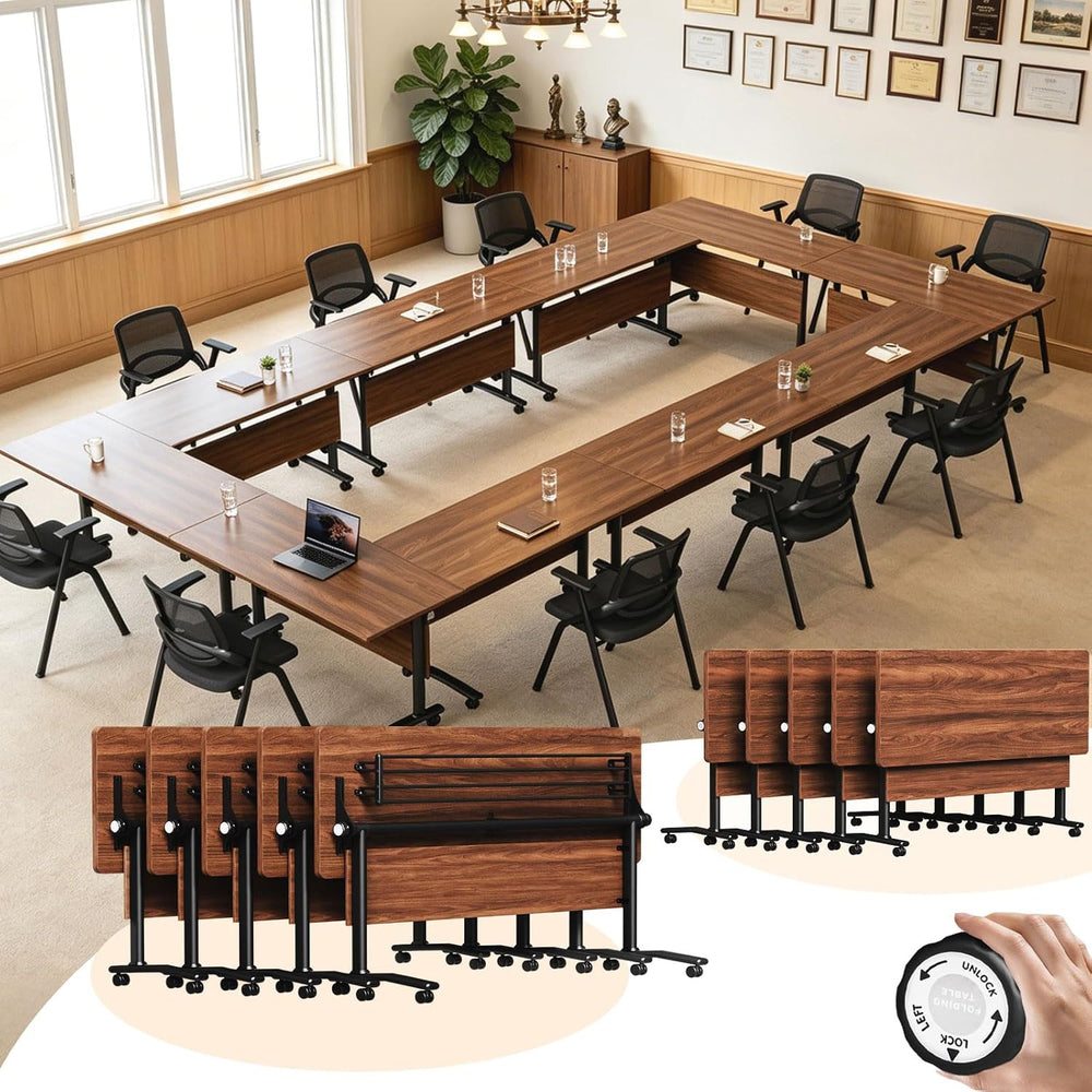 Folding Conference Table for 2-30 Person Modern Large Flip-Top Mobile Meeting...