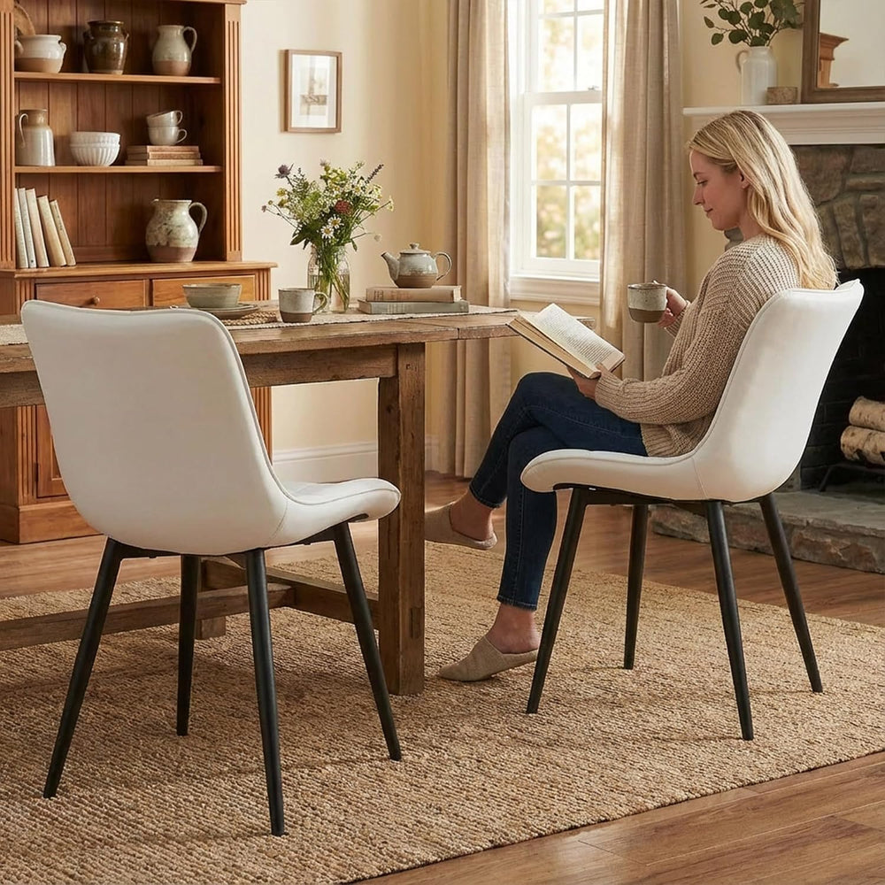 YOUTASTE White Dining Chairs Set of 2, Faux Leather Upholstered Armless Chair...