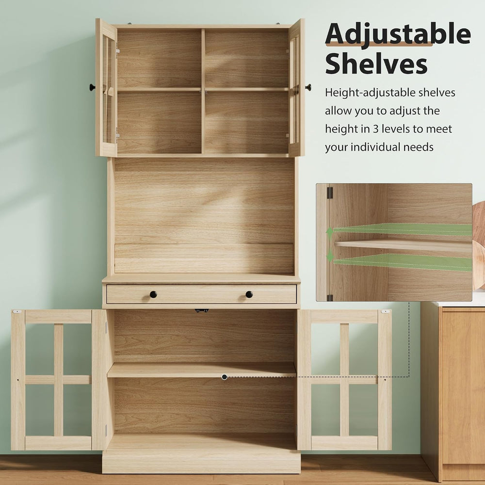 IDEAHOUSE 72 Inch Kitchen Pantry Cabinet with Glass Doors, Drawer and Adjusta...