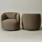 KINWELL 34" Wide Sherpa Swivel Barrel Chairs Set of 2, No Assembly Round Boucle Upholstered Accent Chairs Armchairs Single Sofa Chair with Toss Pillow for Living Room and Bedroom, Teddy Brown