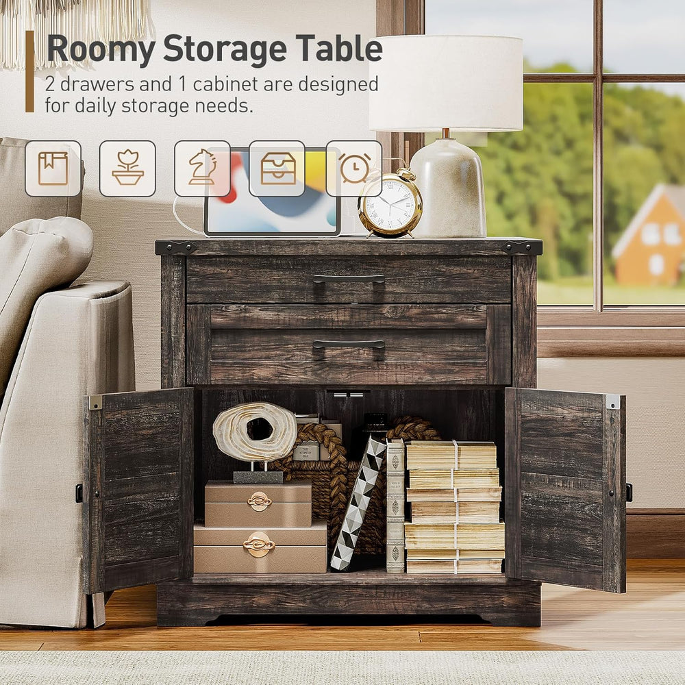 RALGEND Farmhouse End Table with Charging Station, 24'' Sofa Side Tab...