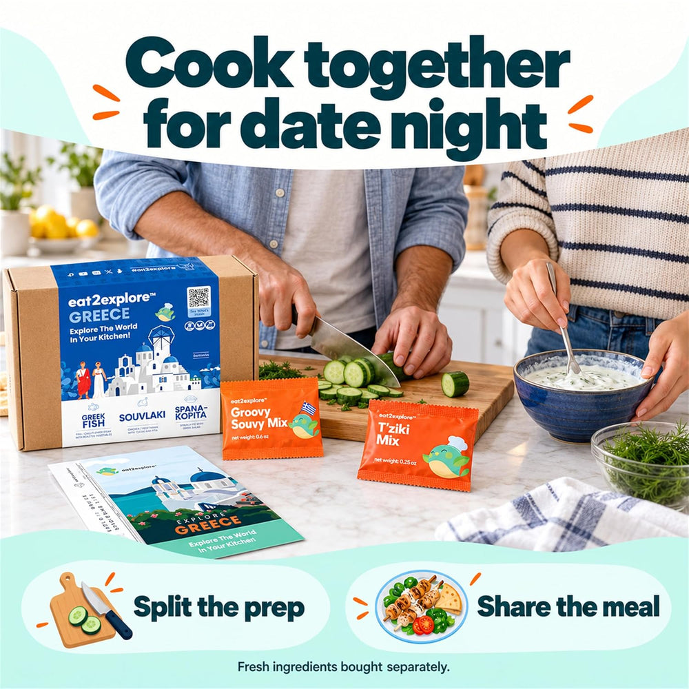 eat2explore Global Cooking Kits, Meal Gift Box for Teens & Adults, GREECE