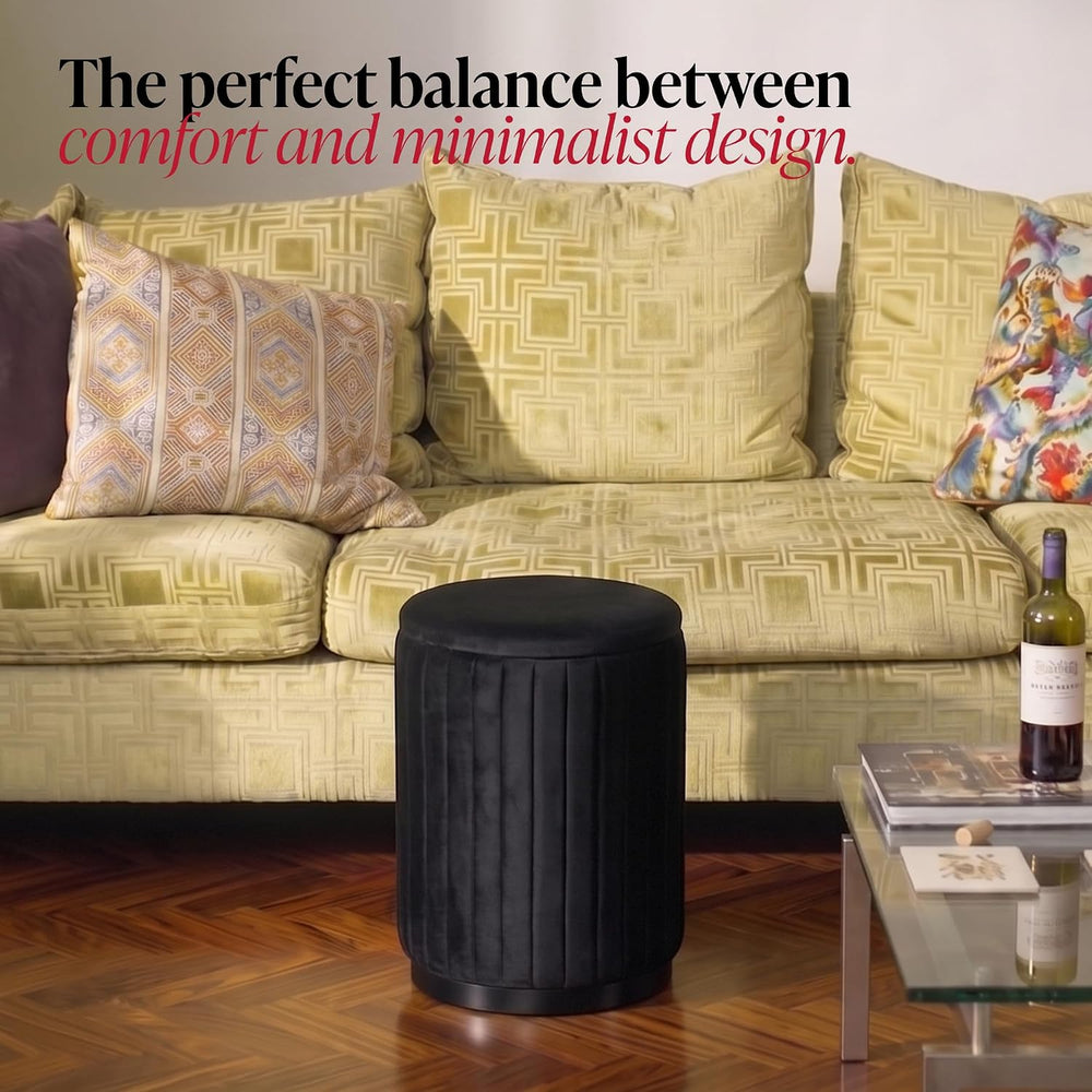 Boahaus Modern Black Suede Vanity Stool with Hidden Storage, Soft Cushioned S...