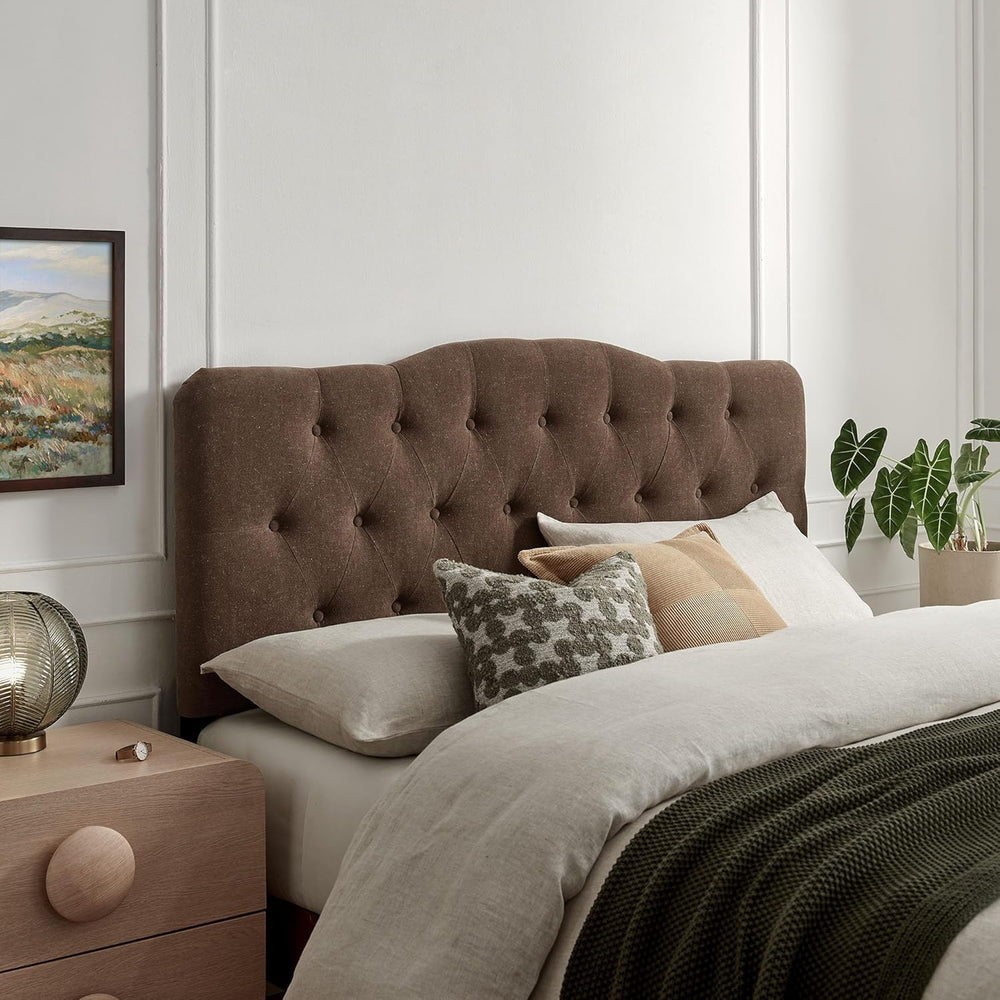 Modway Annabel Premium Linen Blend Queen Headboard in Cocoa - Soft Fabric Hea...