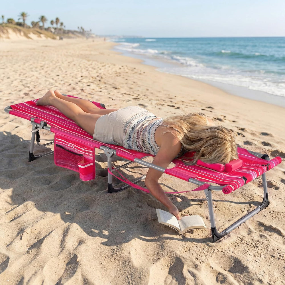 COSTWAY Tanning Chair with Face Hole, Folding Sun Bathing Lounge Chair with A...