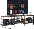 VECELO TV Stand with Power Outlets for 70 Inch Industria Media Entertainment Center with Charging Station, 3-Tier Open Shelves & Metal Frame for Living Room, Bedroom, 63 Inch, Brown