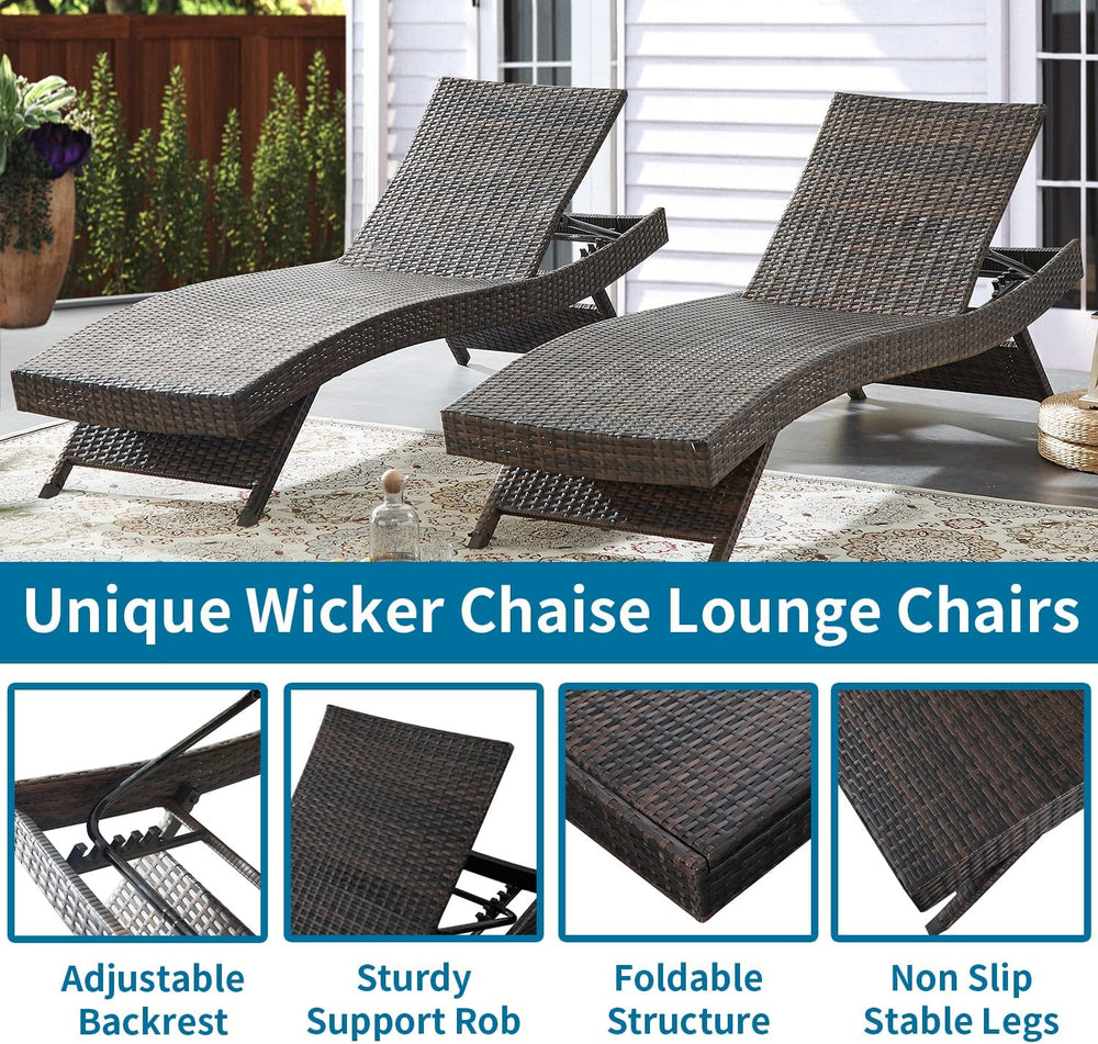PE Rattan Adjustable Backrest Chaise Lounge Set 2, Outdoor Pool Recliner Pati...