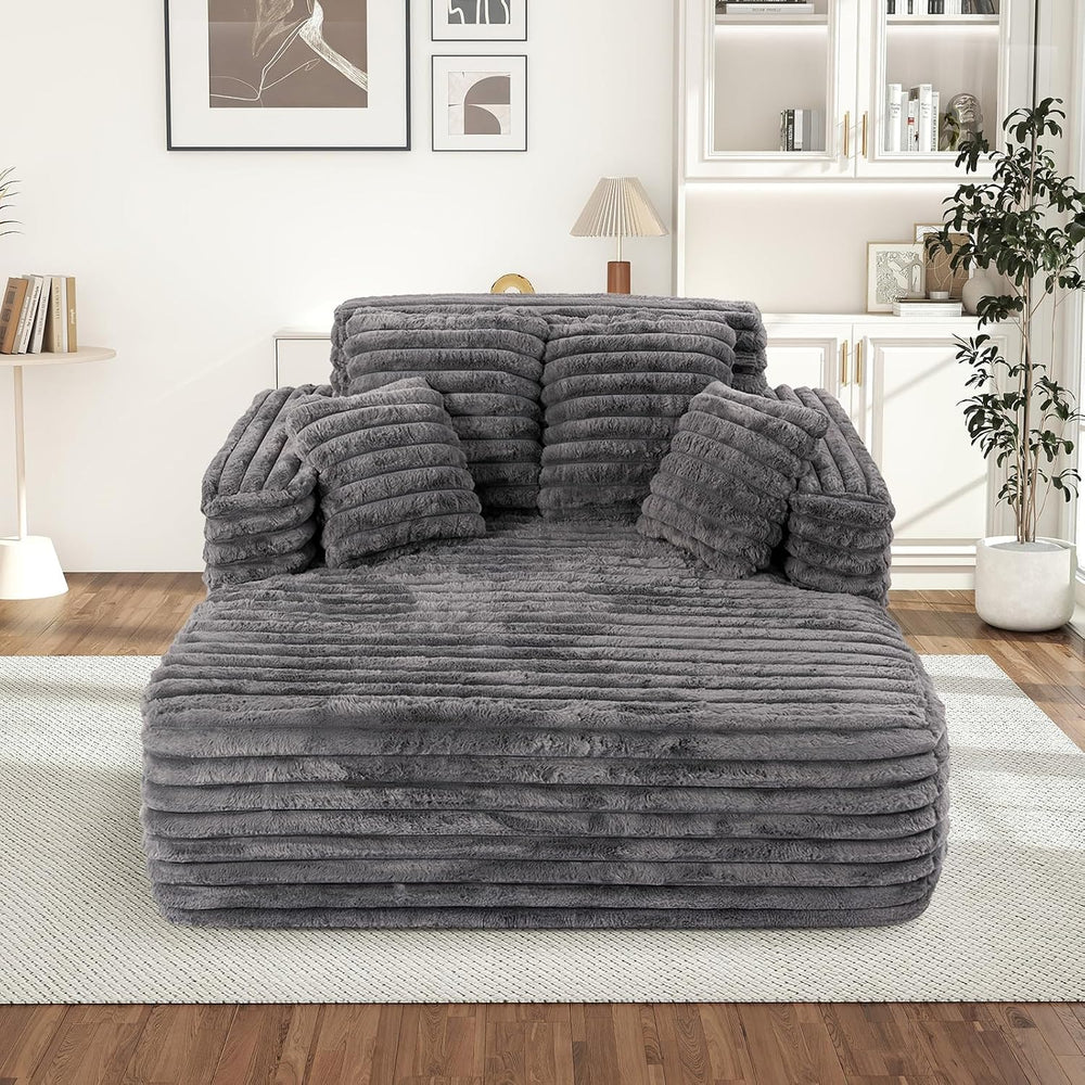 Chaise Lounge Chair Indoor, Comfy Corduroy Plush Fluffy Foam Floor Compressed...