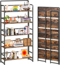 4NM No Assembly Extra Wide 5 Tiers Folding Bookshelf Storage Shelves Vintage Bookcase Standing Racks Study Organizer Home Office (Rustic Brown Black)