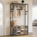 VASAGLE Hall Tree with Bench and Shoe Storage, Coat Rack with Shoe Bench, Entryway Furniture, Open Compartments, Industrial Style, Space Saving, Heather Greige and Ink Black UHSR432G01