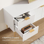 SICOTAS TV Stand for 55/60/65/70 Inch TV - 62 Inch TV Stands for Living Room Entertainment Center with 4 Drawers, Fluted Modern TV Media Console Television Cabinet for Bedroom (White, 2 Pieces)