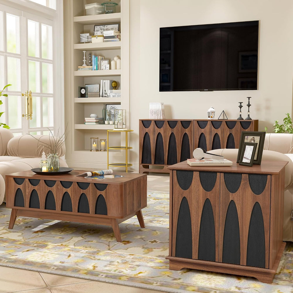 Bifins 24inch Large Square End Table with Storage,Mid Century Modern 2 Door S...