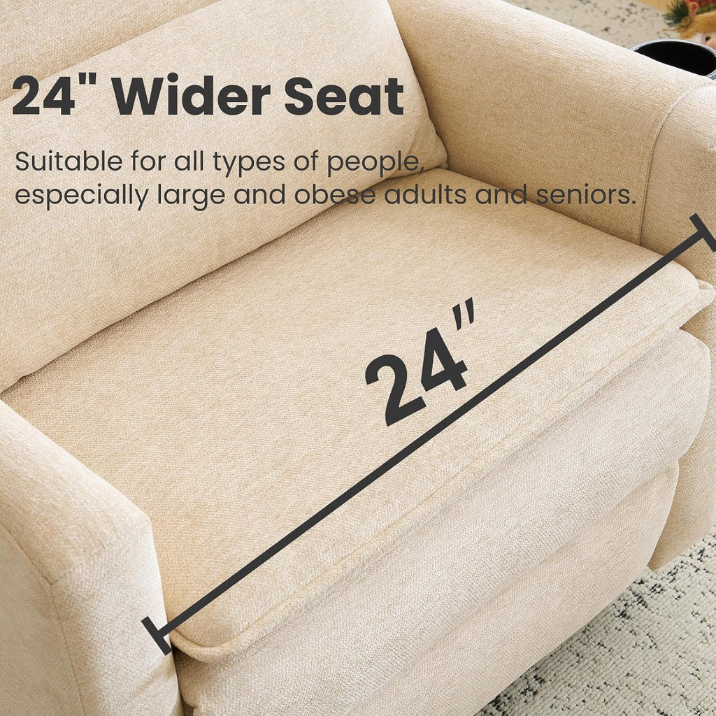 Oversized Swivel Rocker Recliner with Lumbar Cushion, Power Recliner Nursery Chair with Adjustable Headrest, Nursery Glider Recliner for Living Room, Beige