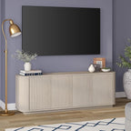 Henn&Hart Fluted TV Stand for TVs up to 75" with 2 Storage Cabinets with an Adjustable Shelf for Living Room, Family Room, or Office, Beech White