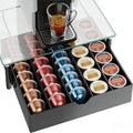 Coffee Pod Drawer Organizer with Tempered Glass Lid - Compatible with Nespresso Vertuo, Holds Up to 60 Small or 40 Large Capsules (Glass)