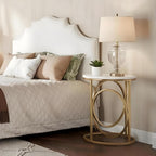 LITTLE TREE 20” Round End Table，Modern Sofa Side Table with Gold O-Shaped Base, Faux Marble White Cocktail Table Accent Table Nightstand for Living Room Bedroom