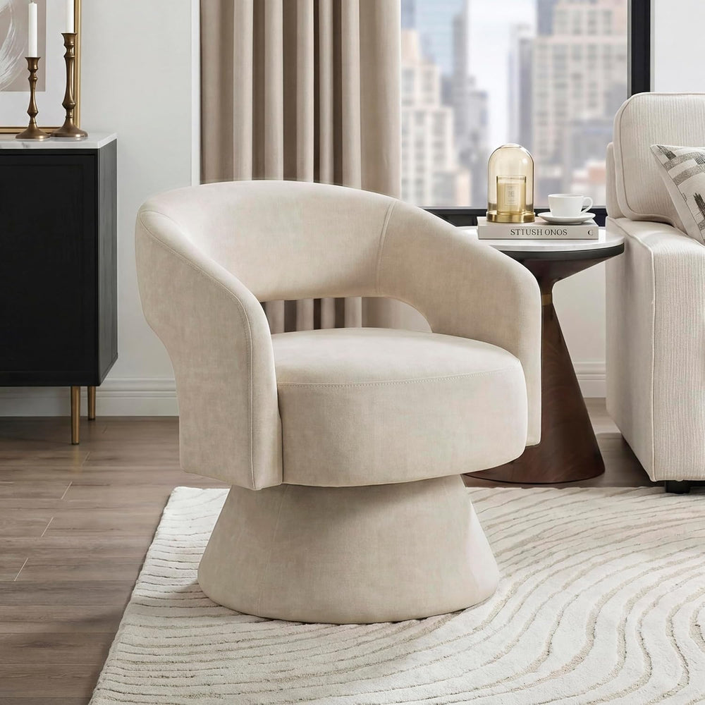 Lexicon Swivel Accent Chair, Modern Velvet Round Barrel Chair, Taupe | Swivel...