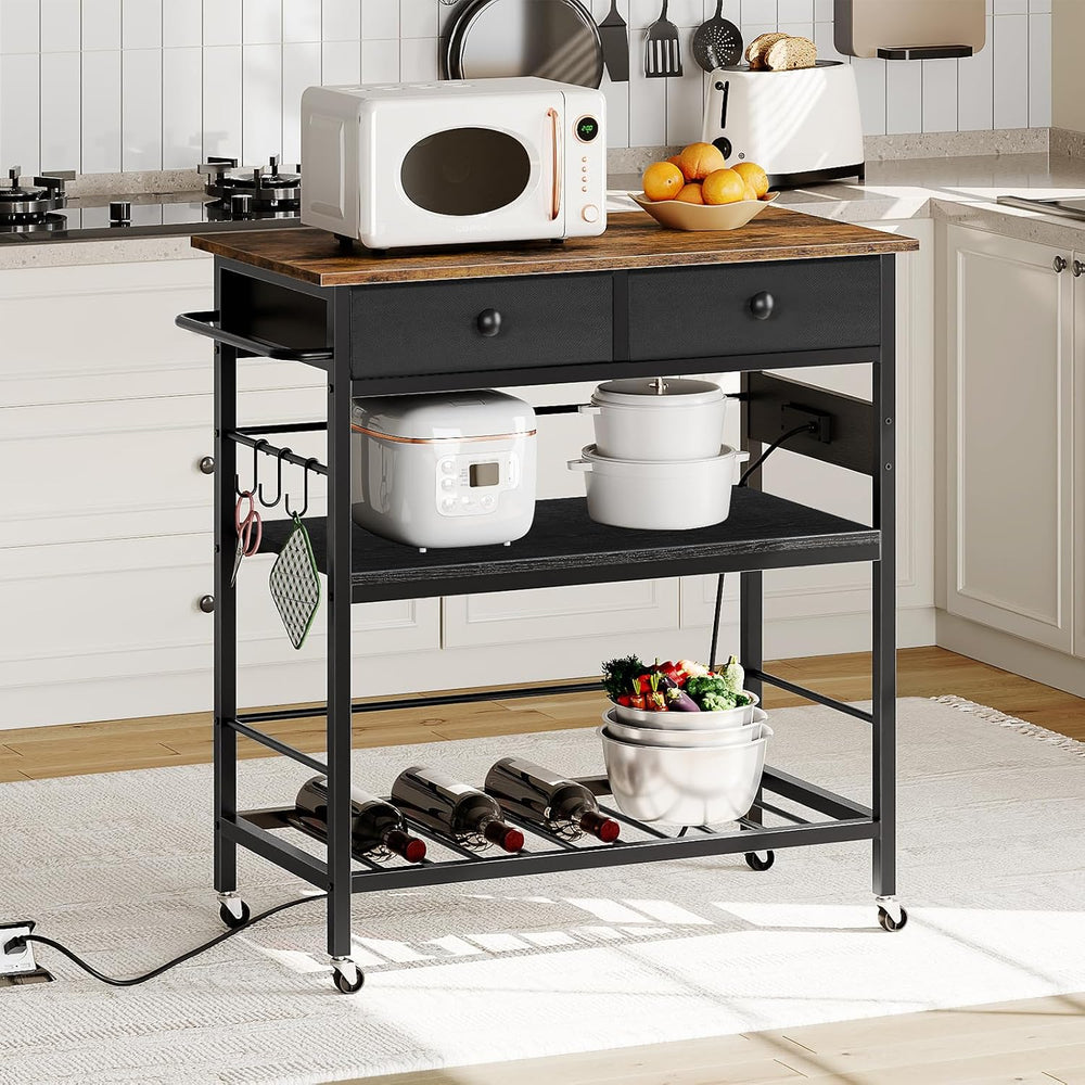 HOOBRO Kitchen Island with Storage, Rolling Island Cart for Kitchen with 2 Dr...