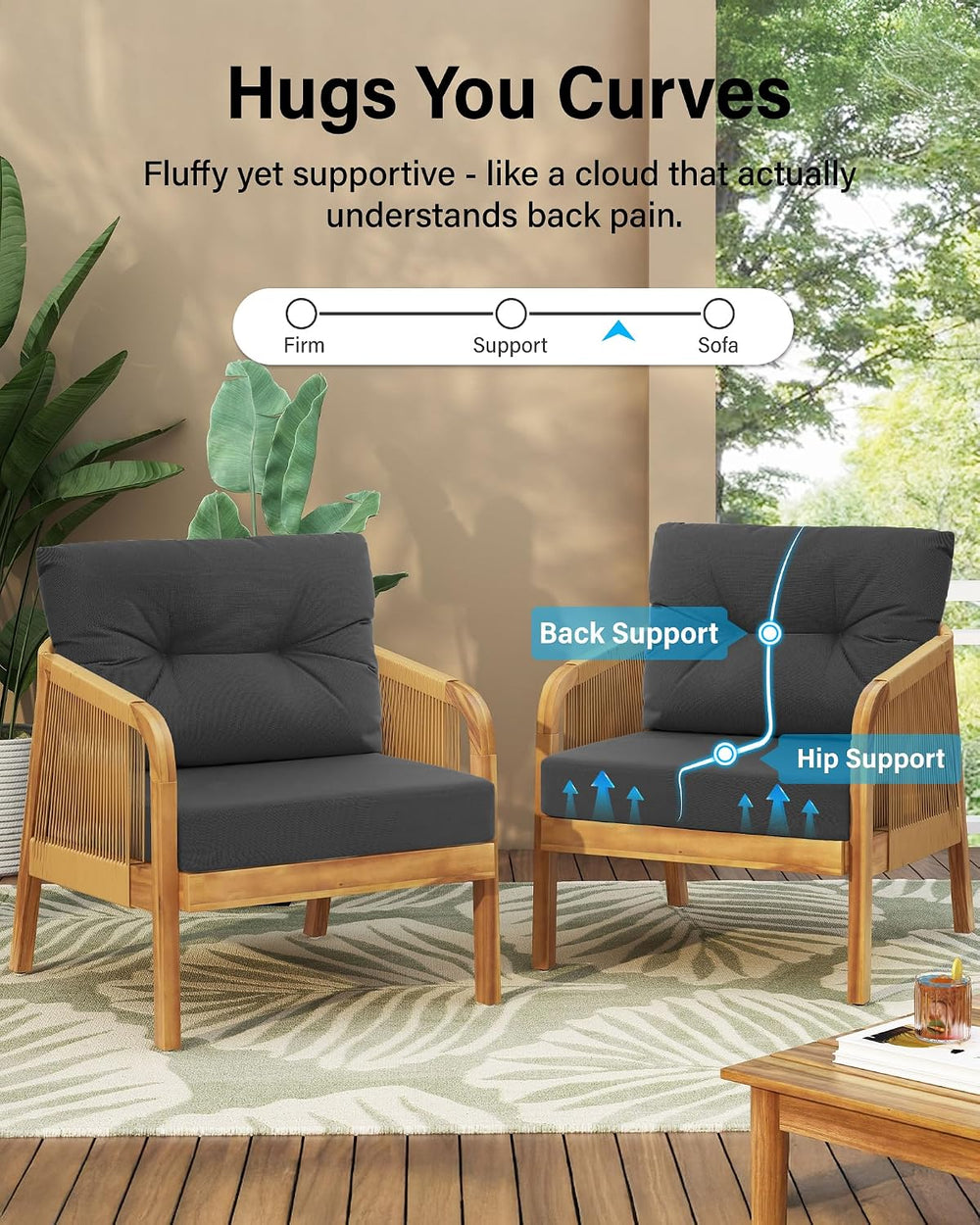 YEFU 24x24 Outdoor Cushions, Outdoor Seat Cushions Set of 2, Dark Gray