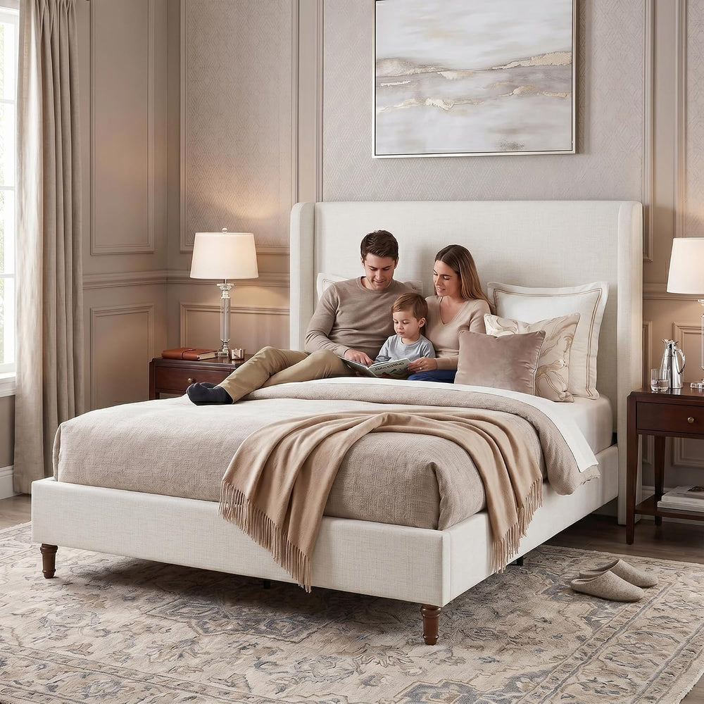54" Extra-Tall Headboard Bed Frame - Heavy Duty Wingback Upholstered Pla...