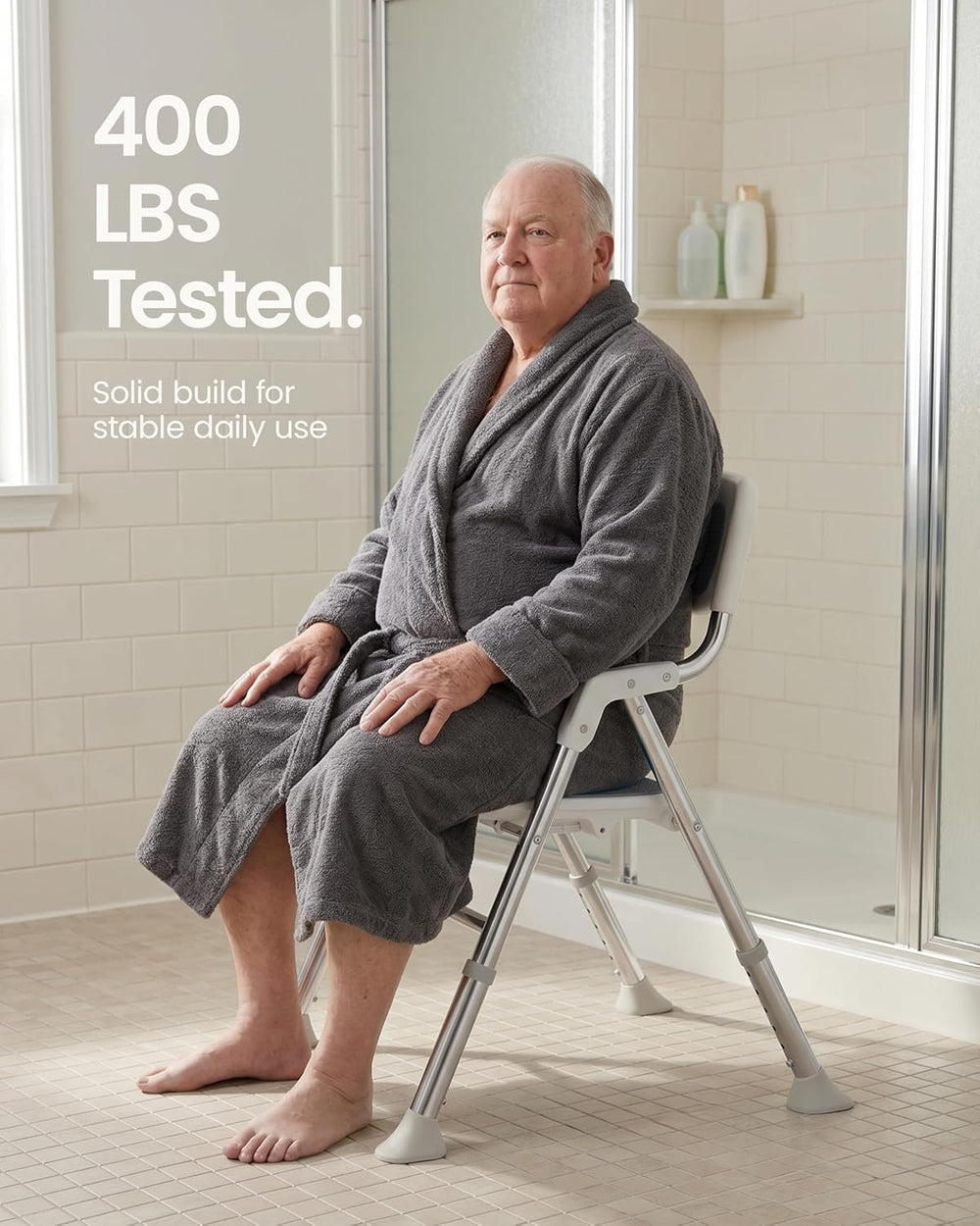 Foldable Shower Chair with Arms and Back Inside Shower, 400LBS Heavy Duty Sho...