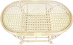 Pelangi Oval Coffee Table Natural Color with Glass Top Natural Rattan Wicker ECO Handmade Design