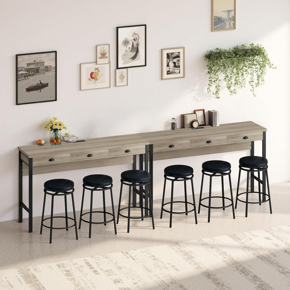 Bar Table and Chairs Set, 60.24” Long Pub Tables with 3 Stools, High Top Tabl...