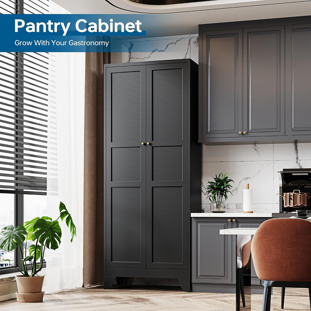 PEUKC 75" Farmhouse Metal Storage Cabinet with Doors and 4 Adjustable Sh...