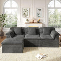112" Modular Cloud Sectional Couch with Ottoman, Modern Upholstered Compressed Sofa with Deep Seat, Comfy L-Shape Corduroy Couches for Living Room, No Assembly Required, Dark Gray