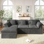 112" Modular Cloud Sectional Couch with Ottoman, Modern Upholstered Compressed Sofa with Deep Seat, Comfy L-Shape Corduroy Couches for Living Room, No Assembly Required, Dark Gray