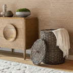The Basket Lady Round Wicker Laundry Hamper, Extra Large, 23 in Dia x 28 in H, Antique Walnut Brown