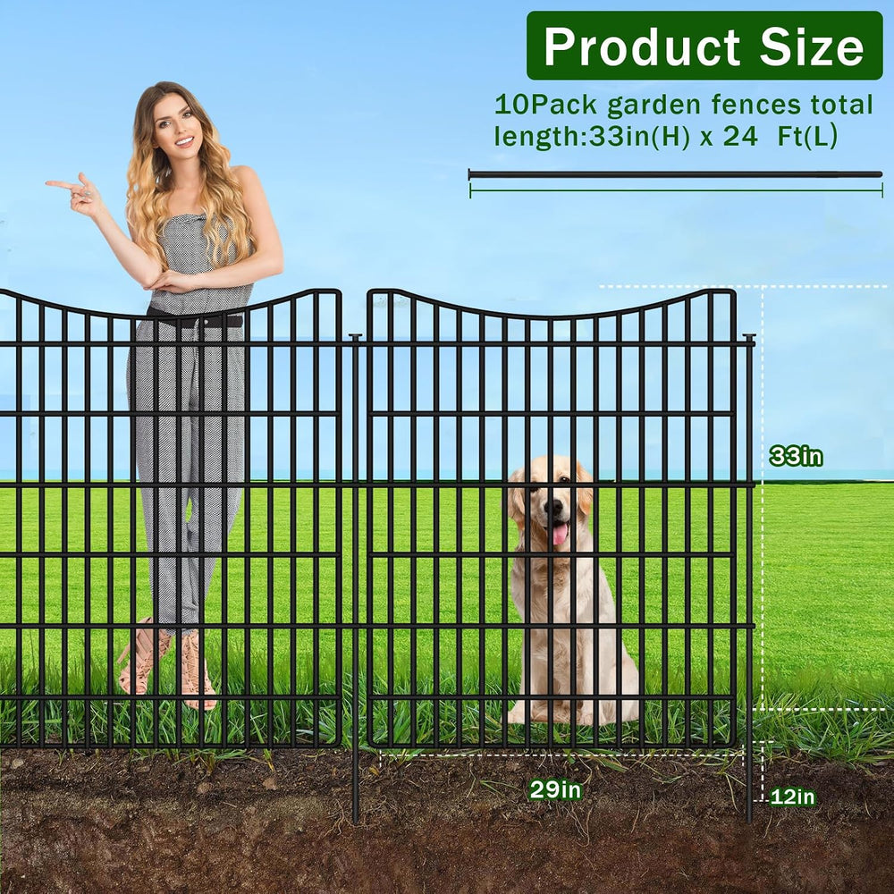 10 Panels Garden Fence Animal Barrier, 33 in(H) X 24 ft(L) Dog Fence Outdoor ...