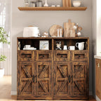 Farmhouse Storage Cabinet Set of 2, Small Kitchen Pantry Coffee Bar Cabinet | Accent Buffet Cabinet Cupboard, 2 Drawers, Barn Doors & Adjustable Shelves, for Kitchen/Entryway/Bathroom, Rustic Brown