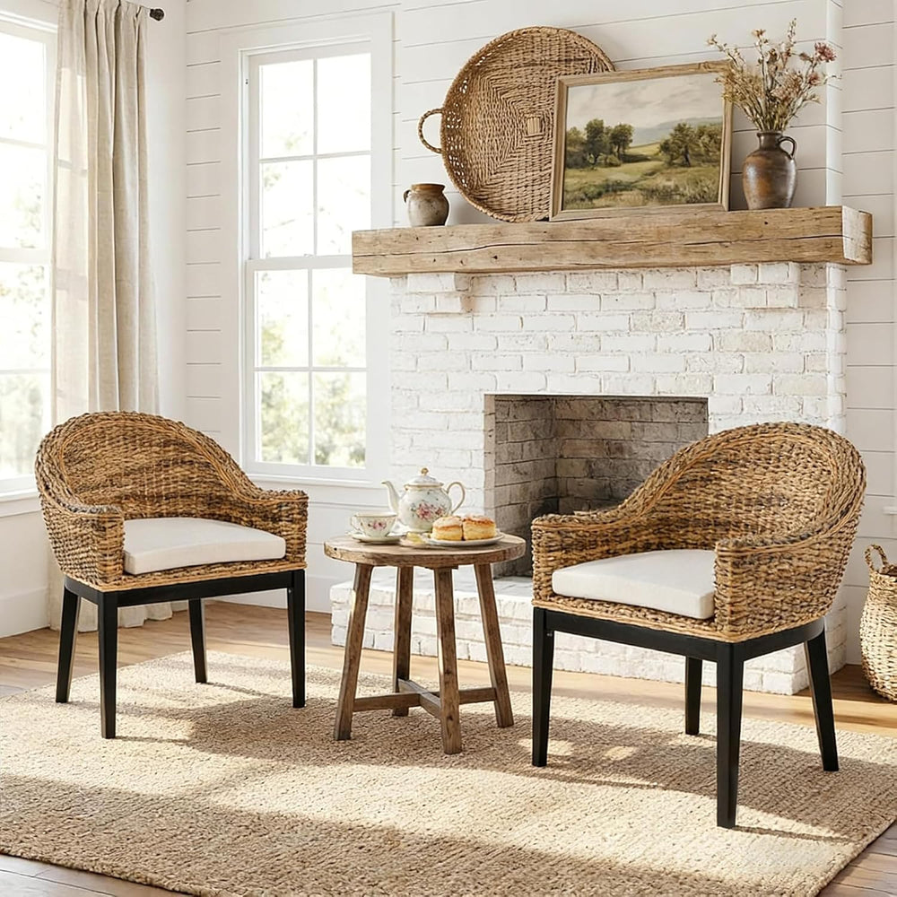 DUHOME Rattan Accent Chairs Set of 2,Armchair with Natural Rattan Back