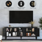 3More 67" Mid Century Modern TV Stand with Window Design,Wood Entertainment Center with Open Shelf,Up to 70" Media TV for Living Room or Bedroom,Black