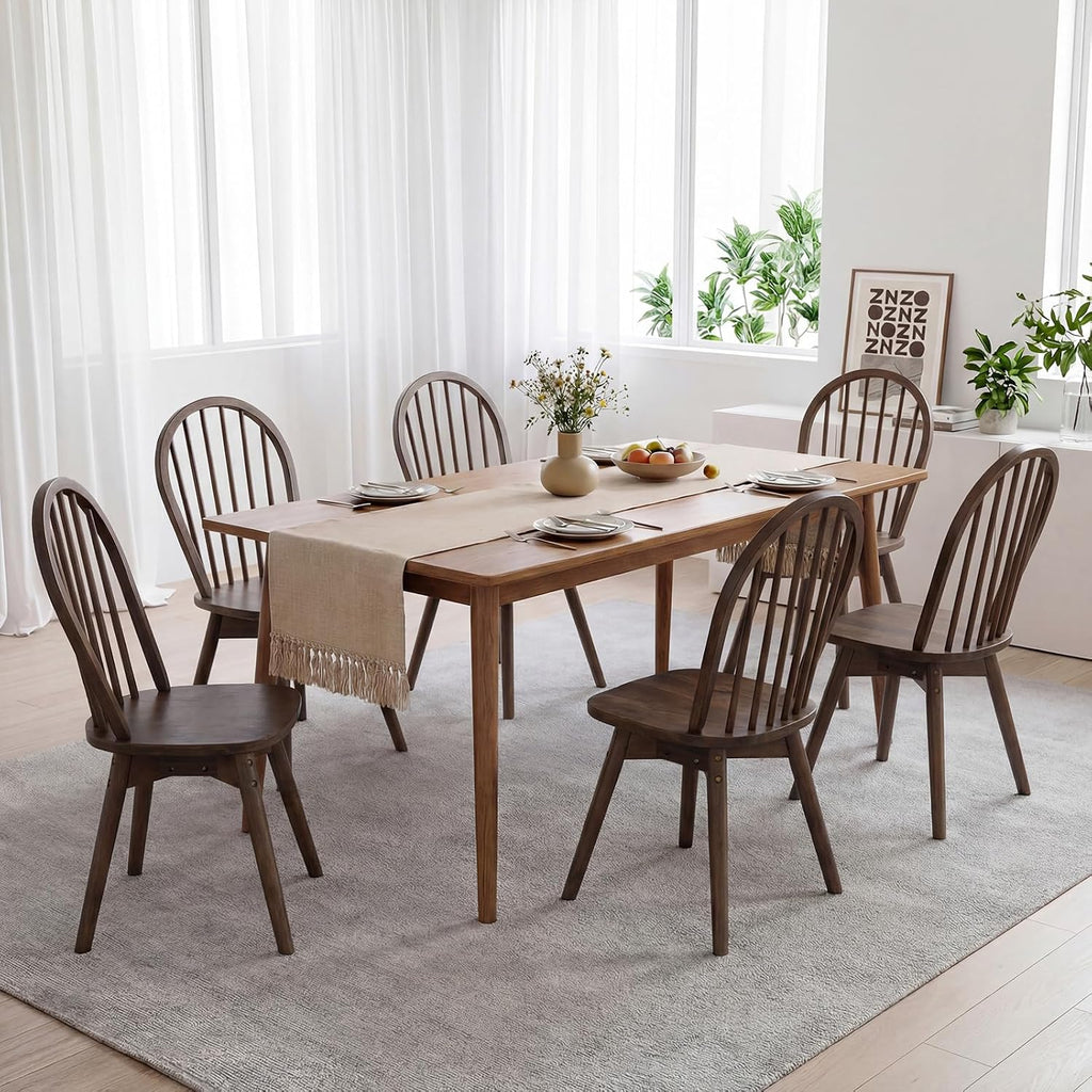 Giantex Windsor Dining Chairs Set of 2, Farmhouse Swivel Kitchen Chairs with Spindle Back, Solid Rubber Wood Frame, Mid Century Armless Dining Room Chairs for Home Kitchen Restaurant, Walnut