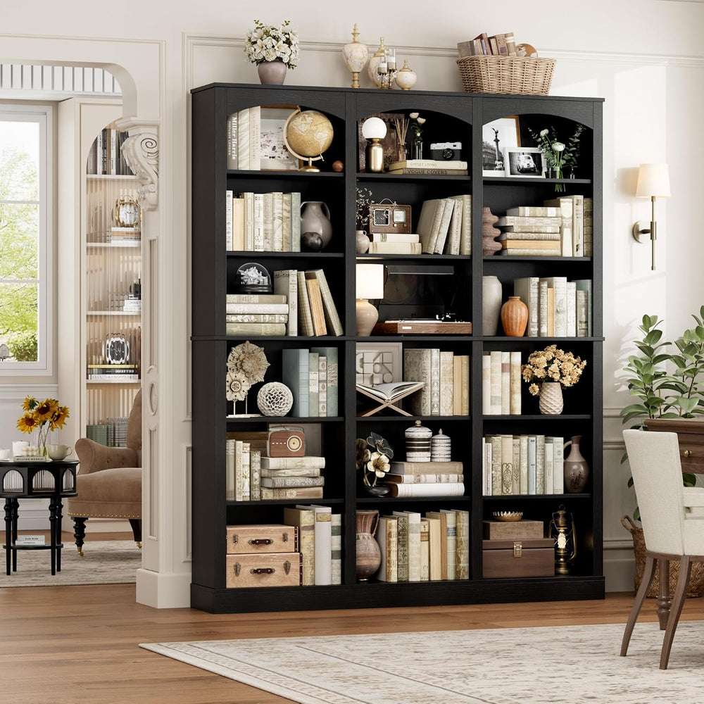 FACBOTALL 71" Triple Wide Bookshelf, 6 Tier Large Arch Black Bookcase