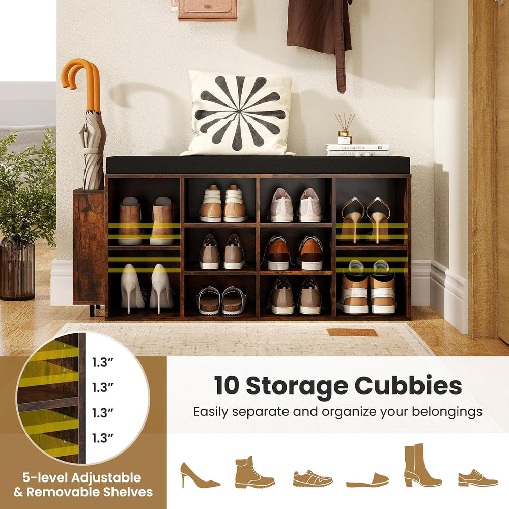 Giantex Shoe Storage Bench with Umbrella Stand, 10-Cubby Entryway Shoe Rack O...