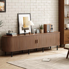86.6" TV Stand with Power Outlet for TVs up to 90 Inch, Entertainment Center with Storage and Adjustable Shelves, Modern Media Console with Sliding Doors for Living Room, Walnut
