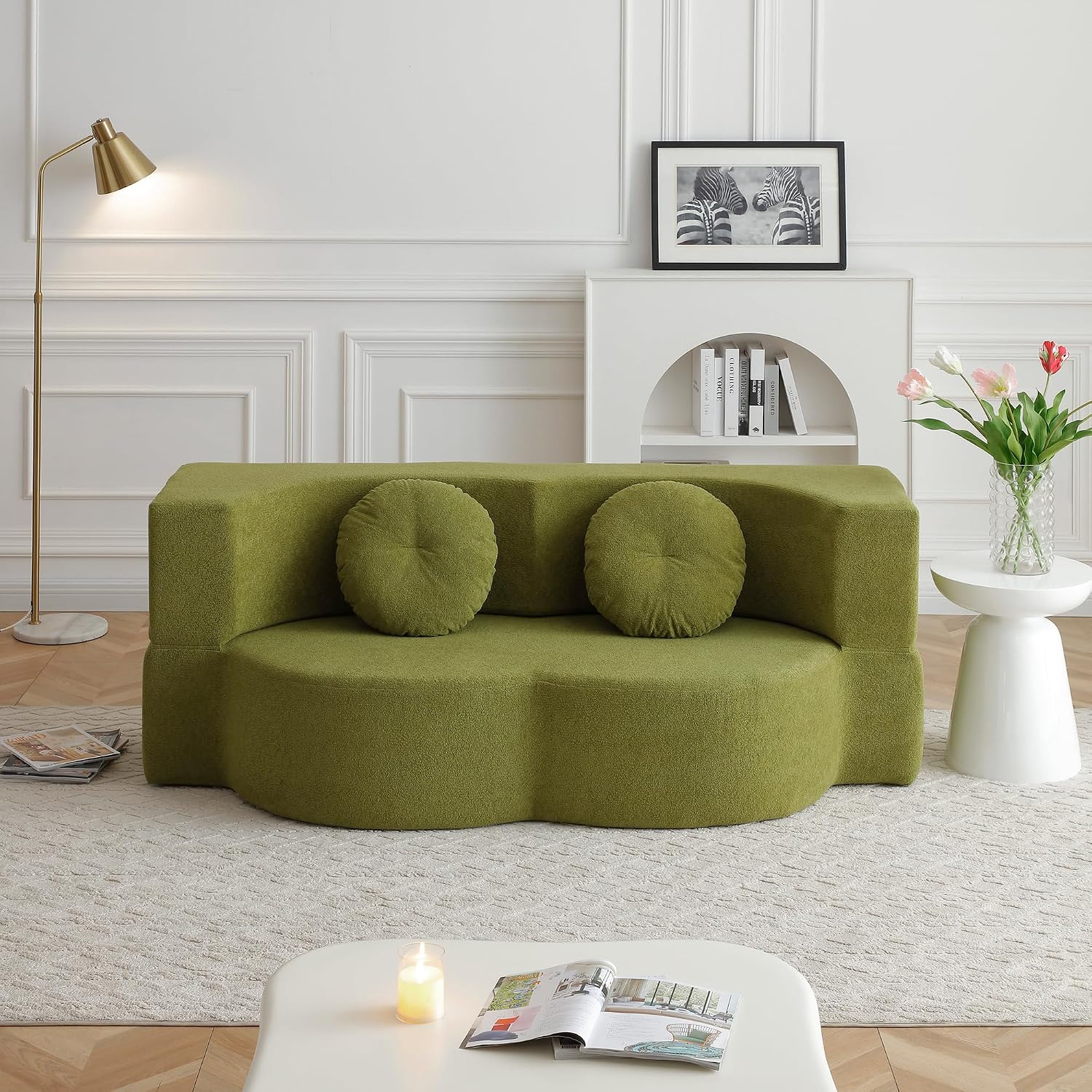 75" Convertible Folding Sofa Bed, 2-in-1 Full Size Floor Boneless Couch Bed, Loveseat sleeper Couch, Memory Foam Floor Sofa Sleeper SofaBed, Small couches for small spaces, No Assembly (Green)