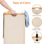 Lifewit 120L Large Laundry Hamper with Lid, Foldable 2 Section Laundry Basket with Bamboo Handles and Removable Bags for Laundry Room, Bathroom, Bedroom, Beige