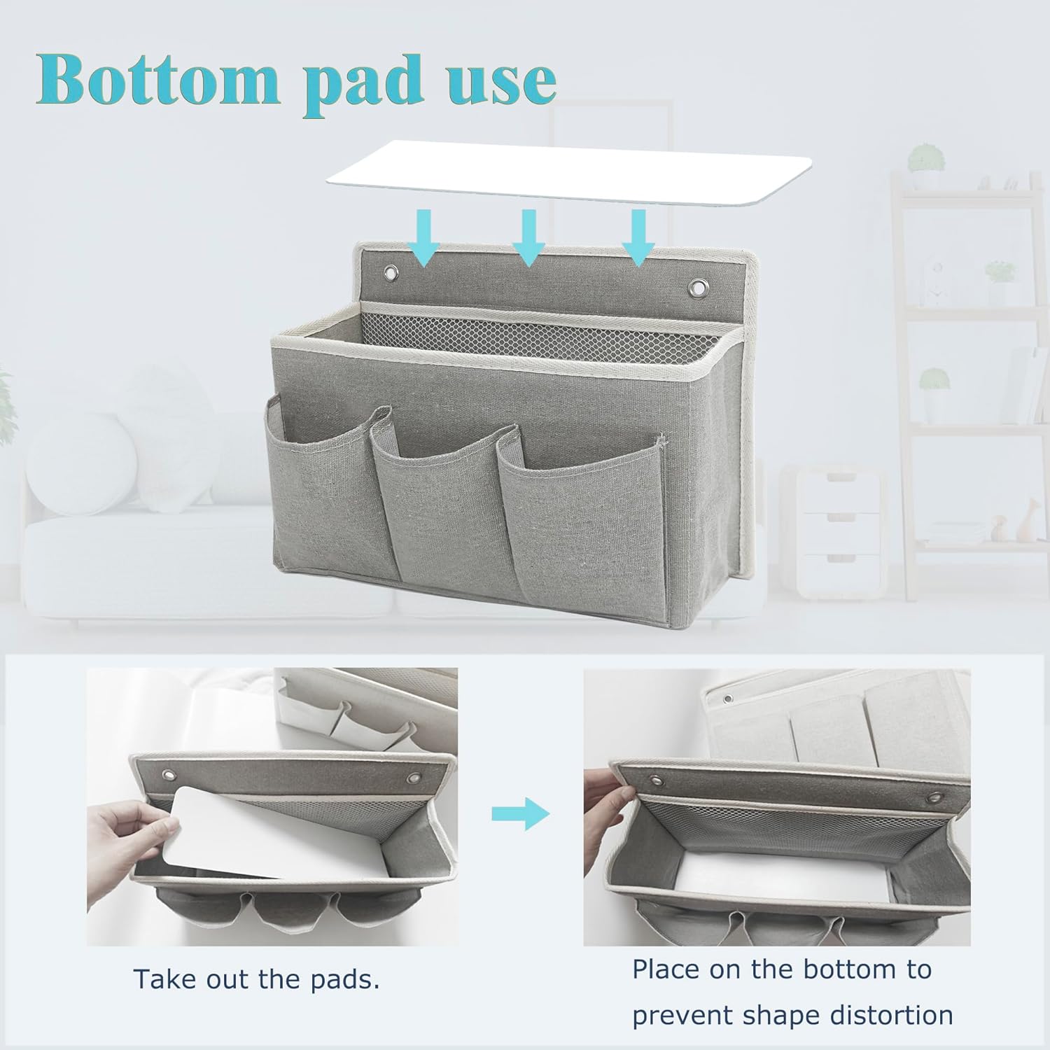 Wall Hanging Organizer Bag/Hanging Baskets with Large Mesh Compartment & 3 Pockets，Over the Door Hanging Organizer Space Saving Storage for Bedroom,RV Camper, Closet (Gray - 1 Pack)
