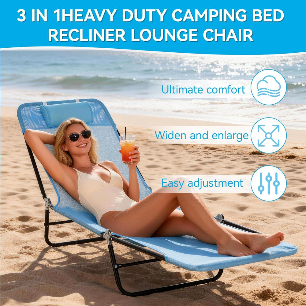 Outdoor Chaise Lounge with Detachable Pillow, Reclining Folding Chair with 5-...