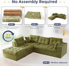 MAXYOYO 132" L Shaped Modular Sectional Sofa with Ottoman, Cloud Boneless Couch with Layered Cushion, Upholstered Sofa in a Box, Flexible Module Combination for Living Room, No Assembly, Green