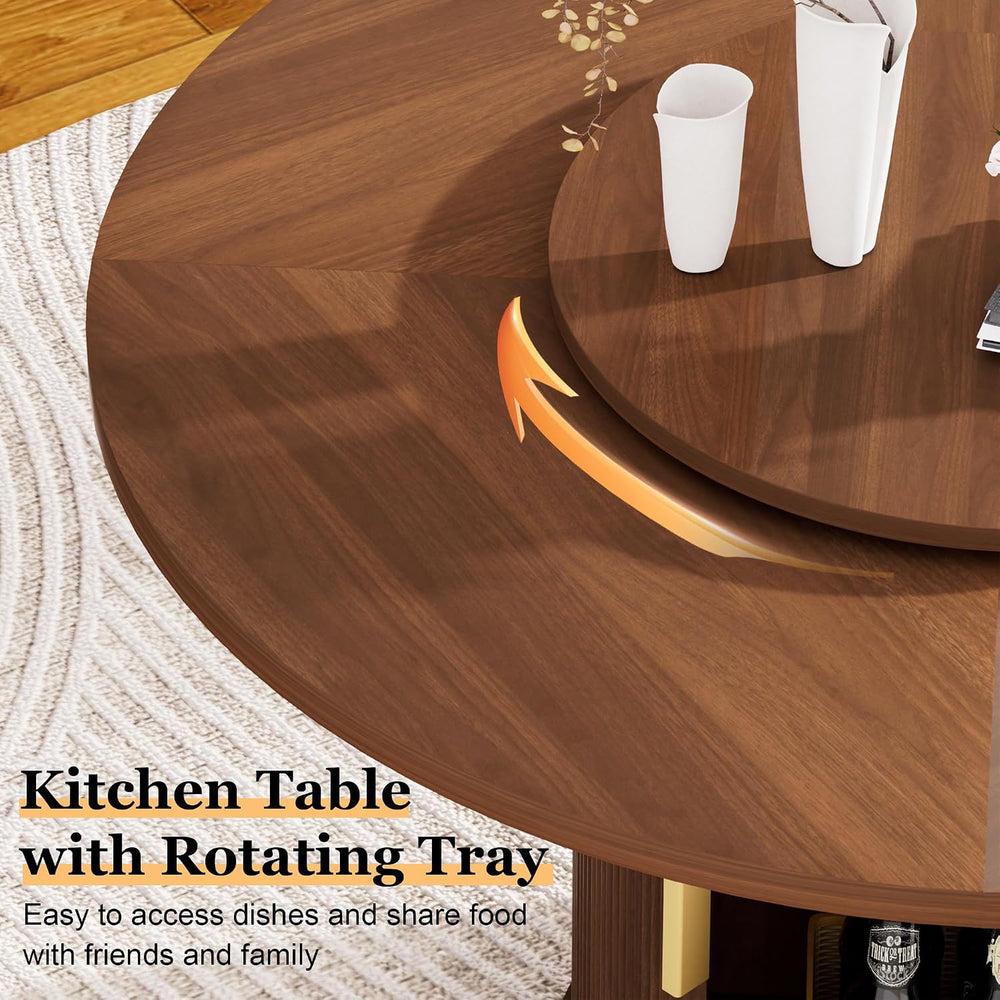 55'' Round Dining Table for 4-6, Mid-Century Modern Kitchen Table wit...